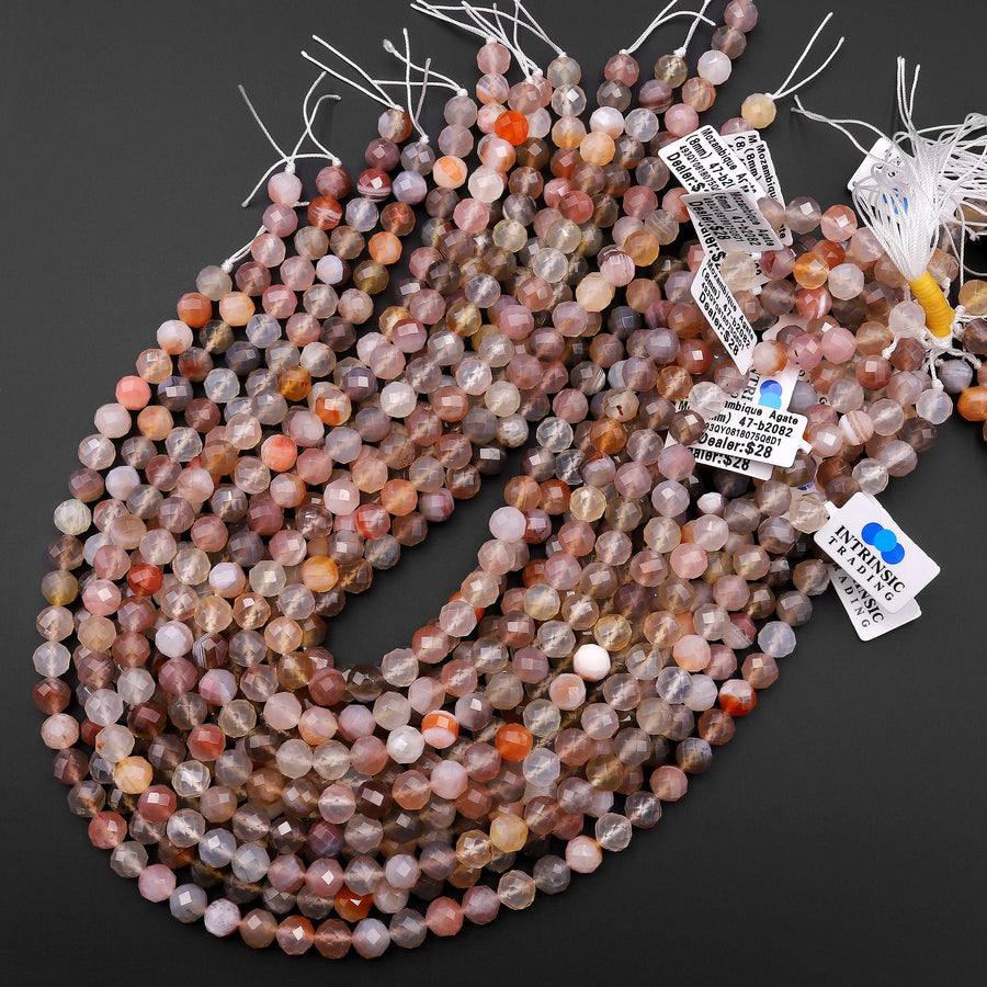 AAA Rare Faceted Natural Mozambique Agate 8mm 9mm 10mm Round Beads 15.5" Strand