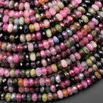 Faceted Natural Watermelon Pink Green Tourmaline Gemstone Rondelle Beads 4mm Gemstone 15.5" Strand