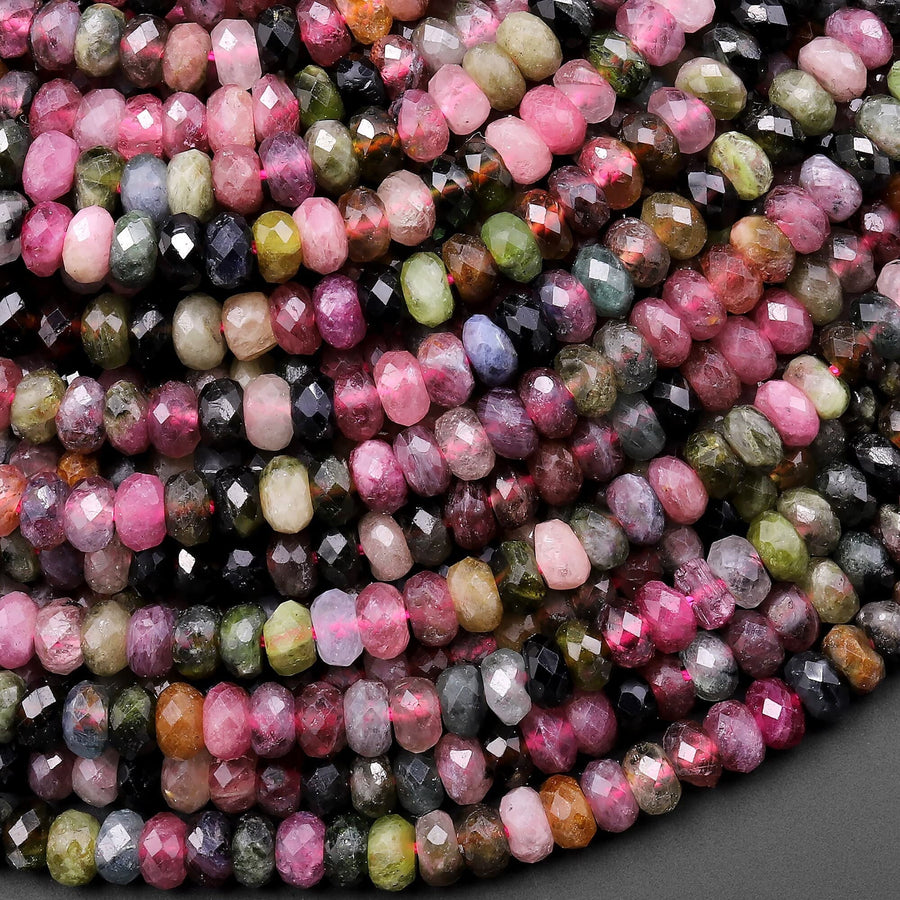 Faceted Natural Watermelon Pink Green Tourmaline Gemstone Rondelle Beads 4mm Gemstone 15.5" Strand