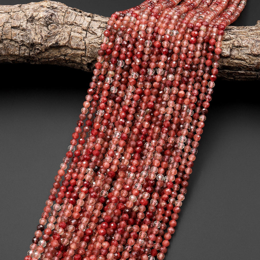 Faceted Rare Natural Red Lazasine (Andesine-Red Labradorite) 2mm 3mm 4mm 5mm 6mm Round Beads 15.5" Strand