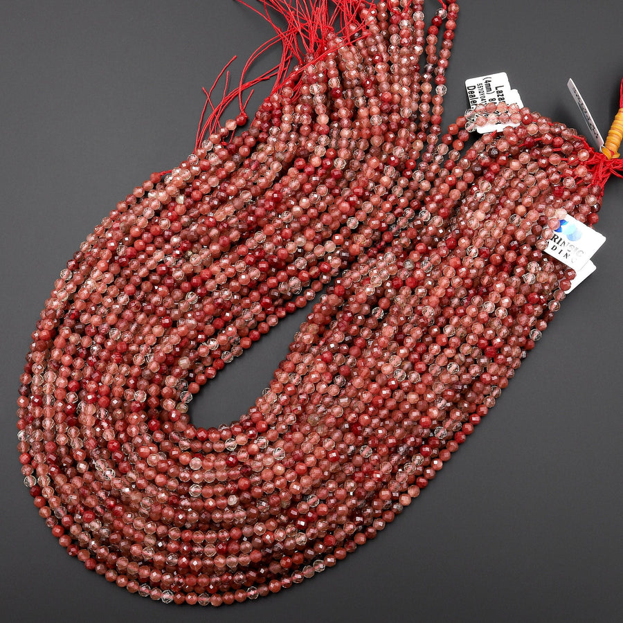 Faceted Rare Natural Red Lazasine (Andesine-Red Labradorite) 2mm 3mm 4mm 5mm 6mm Round Beads 15.5" Strand