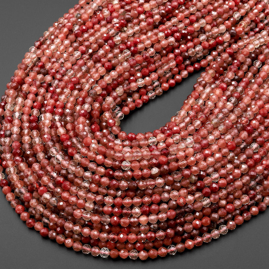 Faceted Rare Natural Red Lazasine (Andesine-Red Labradorite) 2mm 3mm 4mm 5mm 6mm Round Beads 15.5" Strand