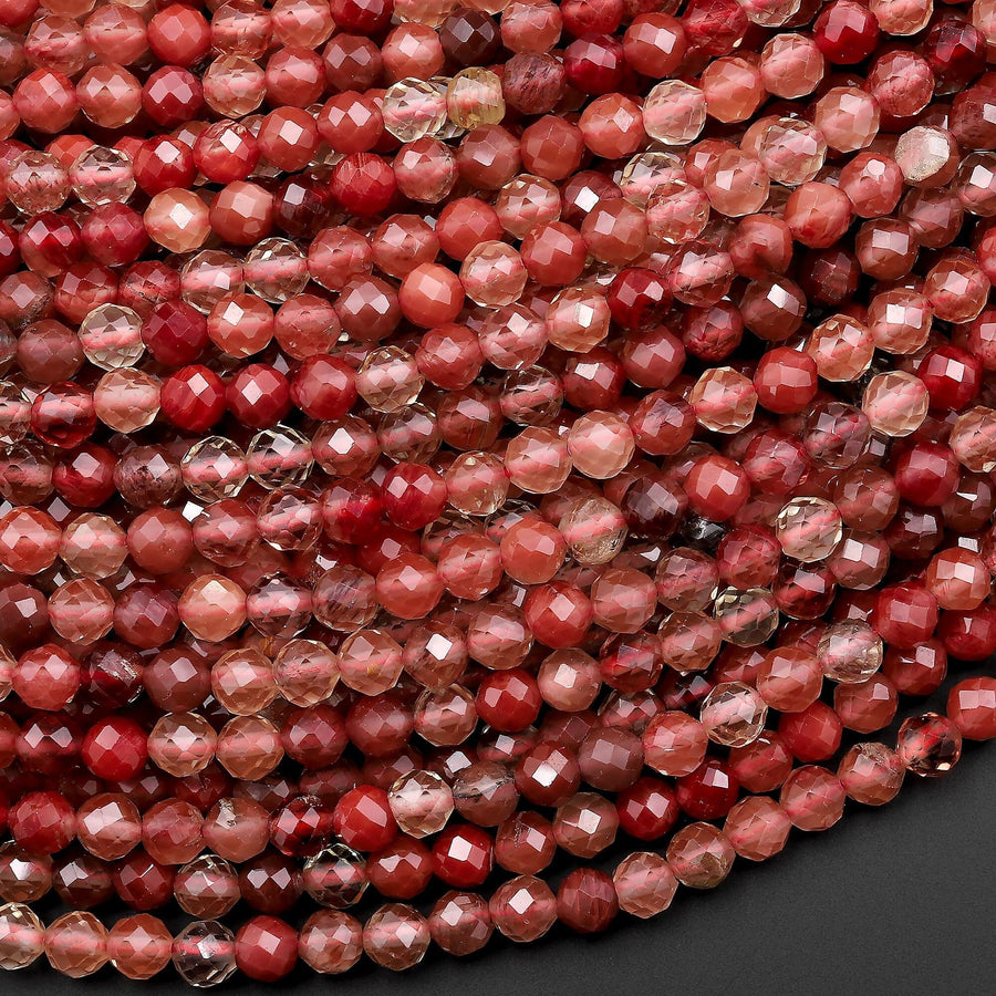 Faceted Rare Natural Red Lazasine (Andesine-Red Labradorite) 2mm 3mm 4mm 5mm 6mm Round Beads 15.5" Strand