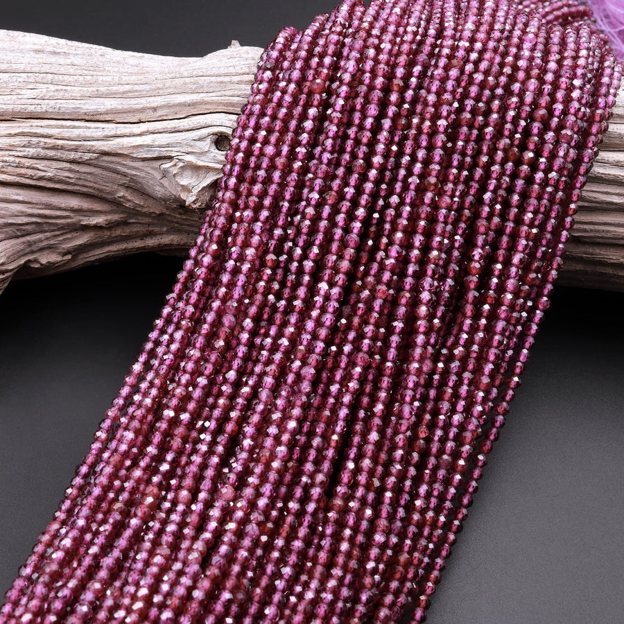 AAA Natural Purple Garnet From Mozambique Micro Faceted 2mm 3mm Round Gemstone Beads 15.5" Strand