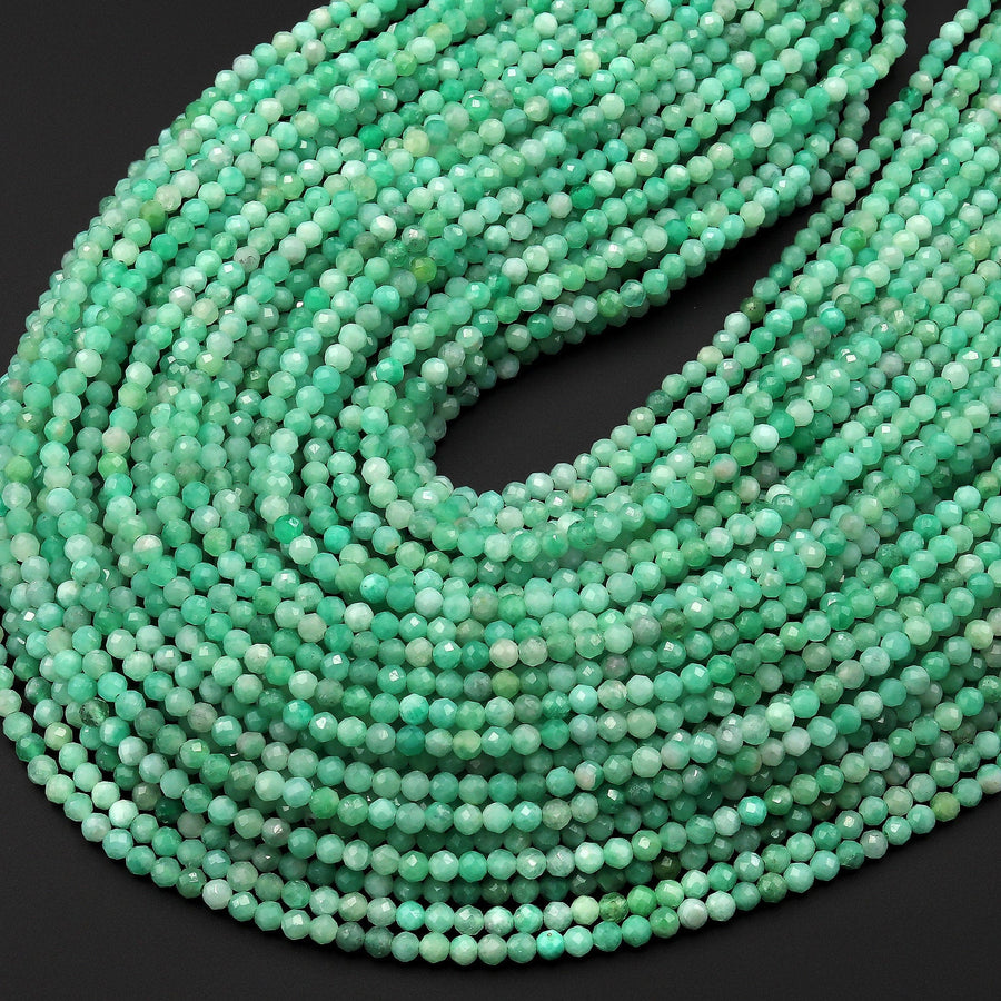 AA Real Genuine Natural Green Emerald Gemstone Faceted 2mm 3mm 4mm Round Beads May Birthstone 15.5" Strand