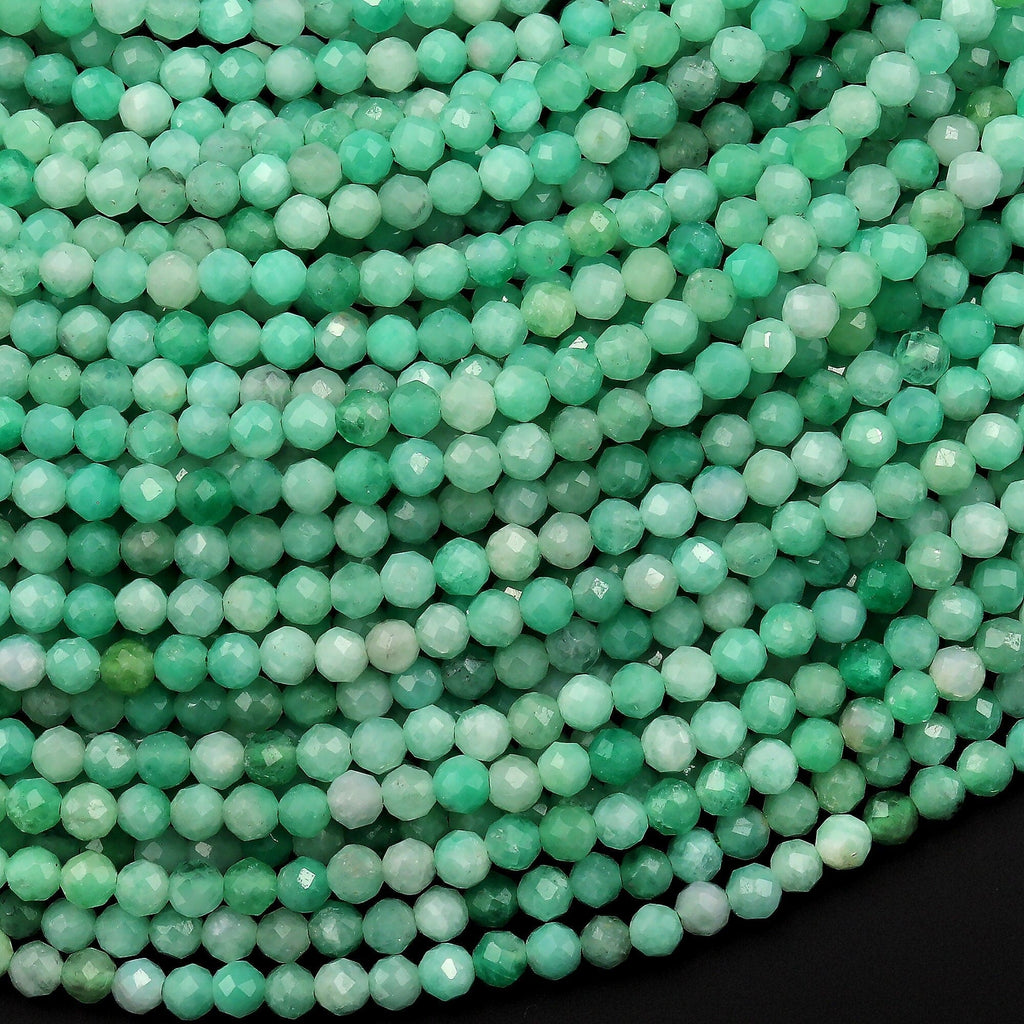 AA Real Genuine Natural Green Emerald Gemstone Faceted 2mm 3mm 4mm Round Beads May Birthstone 15.5" Strand