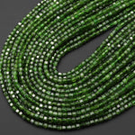AAA Real Genuine Natural Green Chrome Diopside Faceted 2mm Cube Dice Square Gemstone Beads 15.5" Strand