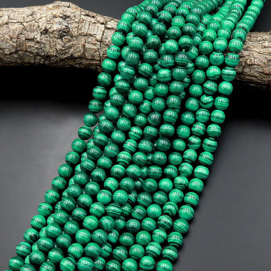 AAA Natural Green Malachite 4mm 6mm 8mm 10mm 12mm 14mm Smooth Round Beads Amazing Stripes 15.5" Strand