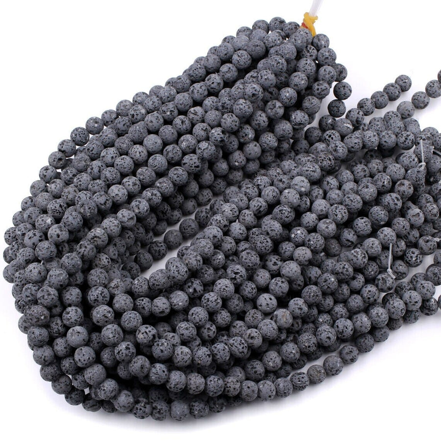Unwaxed A Grade Natural Black Gray Lava Beads 4mm 6mm 8mm 10mm 14mm 16mm Volcanic Stone Mala Beads Essential Oil Treatment 15.5" Strand