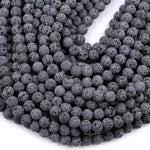 Unwaxed A Grade Natural Black Gray Lava Beads 4mm 6mm 8mm 10mm 14mm 16mm Volcanic Stone Mala Beads Essential Oil Treatment 15.5" Strand