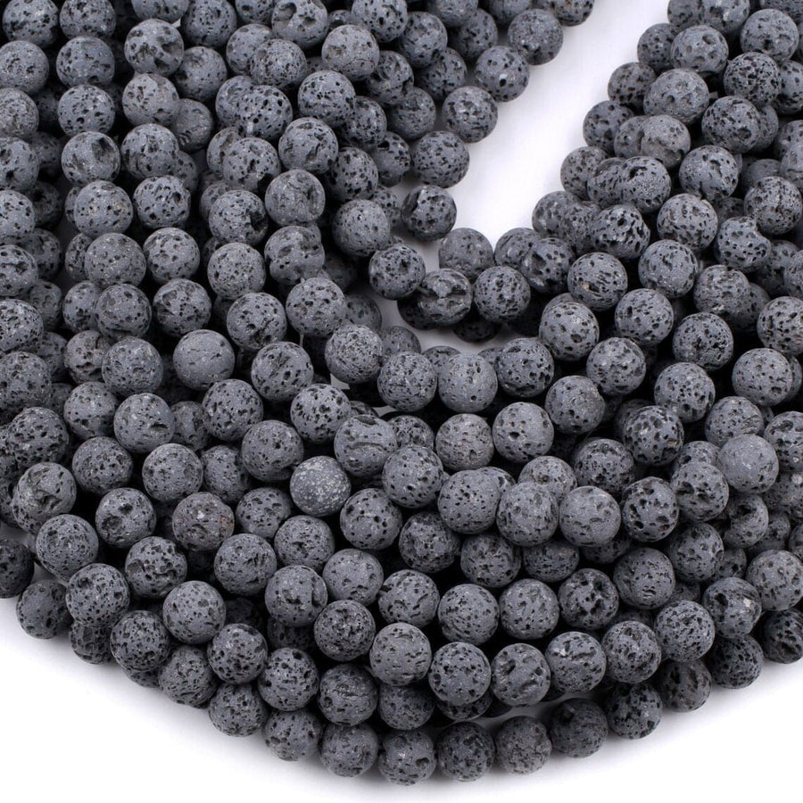 Unwaxed A Grade Natural Black Gray Lava Beads 4mm 6mm 8mm 10mm 14mm 16mm Volcanic Stone Mala Beads Essential Oil Treatment 15.5" Strand