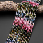 AAA Natural Tourmaline Micro Faceted 4mm Round Multicolor Pink Green Blue Gemstone Beads 15.5" Strand