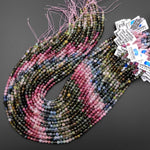 AAA Natural Tourmaline Micro Faceted 4mm Round Multicolor Pink Green Blue Gemstone Beads 15.5" Strand