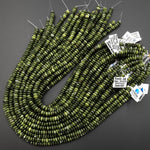 Natural Russian Green Serpentine Jade Beads 6mm Thin Rondelle 15.5" Strand