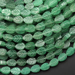 Natural Green Aventurine Hand Carved Leaf Gemstone Beads 15.5" Strand