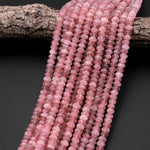 Rare Faceted Natural Mauve Pink Rose Quartz Rondelle Beads 6mm 10mm from Madagascar 15.5" Strand