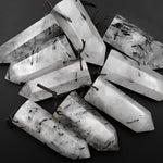 Natural Black Tourmaline Rutilated Quartz Obelisk Point Pendant Side Drilled Crystal Tower