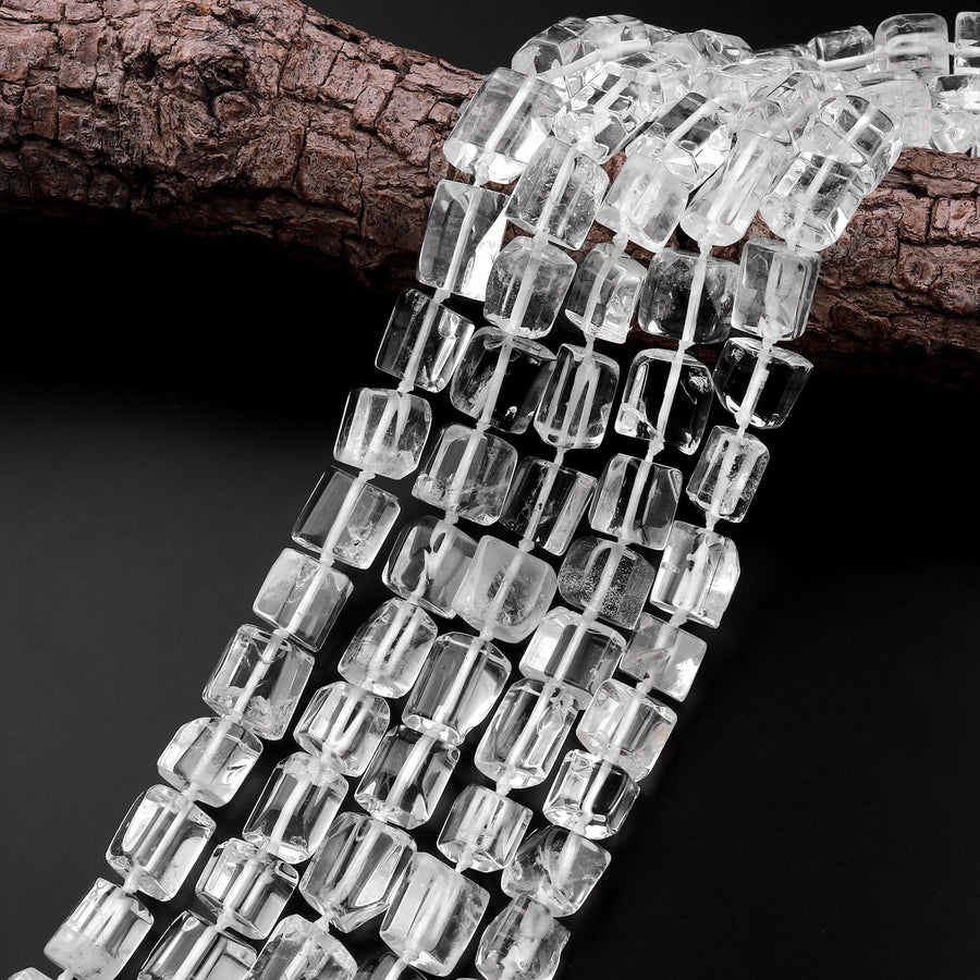 Natural Rock Quartz Beads Cylinder Tube Nugget Hand Cut Clear Raw Crystals 15.5" Strand