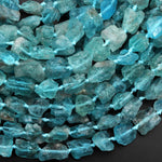 Natural Apatite Freeform Beads Nuggets Gemmy Translucent Raw Rough Teal Blue Gemstone Hand Hammered 15.5" Strand