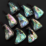 Real Natural Abalone Shell Freeform Pendant Rainbow Iridescent Peacock Blue Green Pink Purple Colors