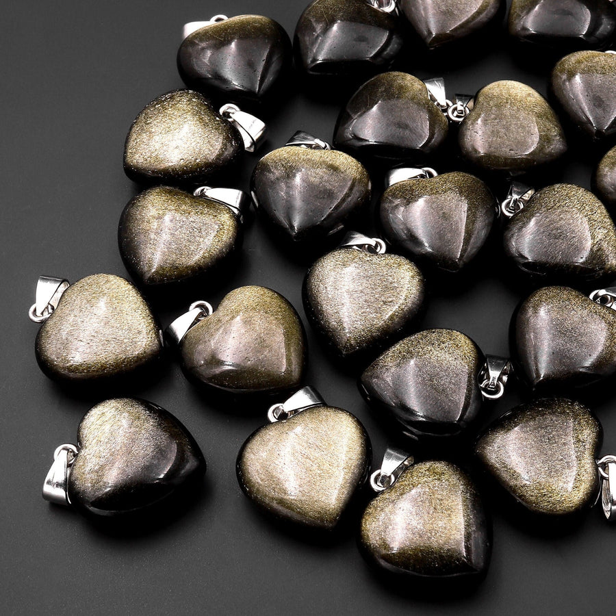 AAA Natural Golden Obsidian Puffy Heart Pendant