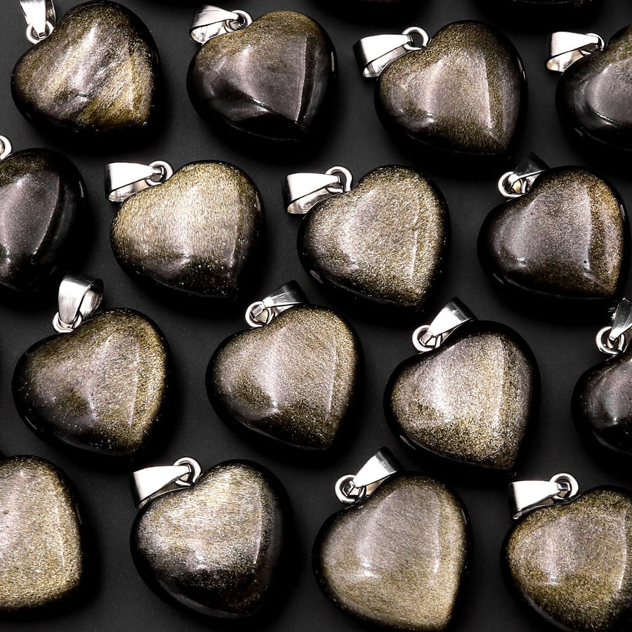 AAA Natural Golden Obsidian Puffy Heart Pendant