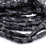 Raw Natural Black Tourmaline Beads Short Cylinder Tube Nugget Real Genuine Black Tourmaline Crystal Shaped Gemstones 17" Strand