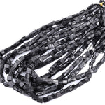Raw Natural Black Tourmaline Beads Short Cylinder Tube Nugget Real Genuine Black Tourmaline Crystal Shaped Gemstones 17" Strand