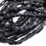 Raw Natural Black Tourmaline Beads Short Cylinder Tube Nugget Real Genuine Black Tourmaline Crystal Shaped Gemstones 17" Strand