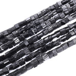 Raw Natural Black Tourmaline Beads Short Cylinder Tube Nugget Real Genuine Black Tourmaline Crystal Shaped Gemstones 17" Strand