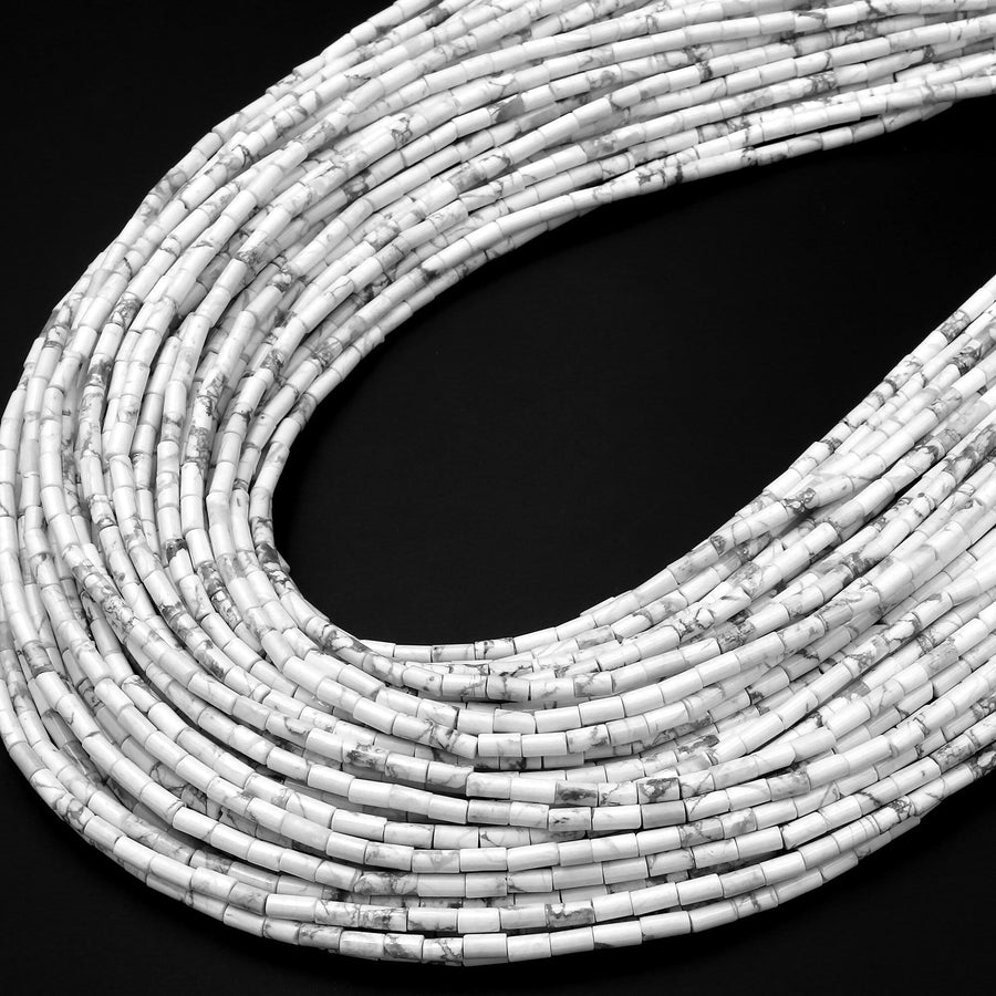 Natural Howlite 4x2mm Small Thin Smooth Spacer Tube Beads 15.5" Strand