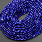 AAA Micro Faceted Natural Blue Lapis Lazuli Round Beads 3mm 4mm Diamond Cut Gemstone 15.5" Strand