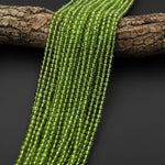 AAA+ Natural Green Peridot 3mm 4mm Smooth Round Beads Real Genuine Gemstone 15.5" Strand