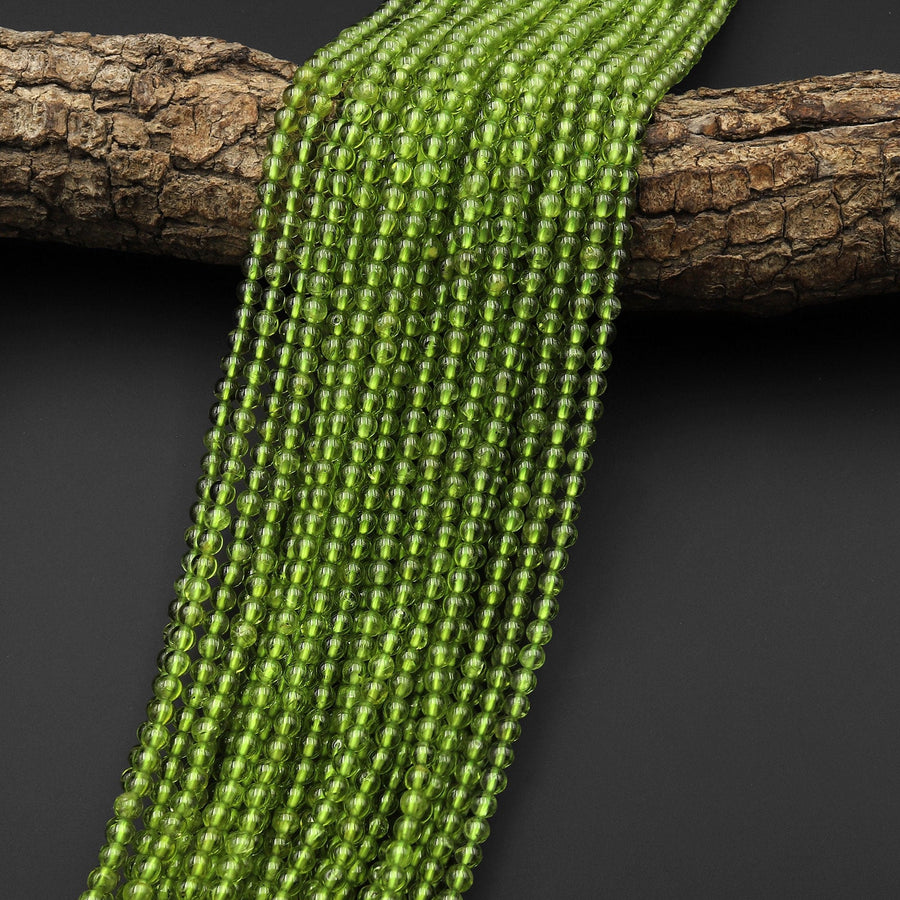 AAA+ Natural Green Peridot 3mm 4mm Smooth Round Beads Real Genuine Gemstone 15.5" Strand