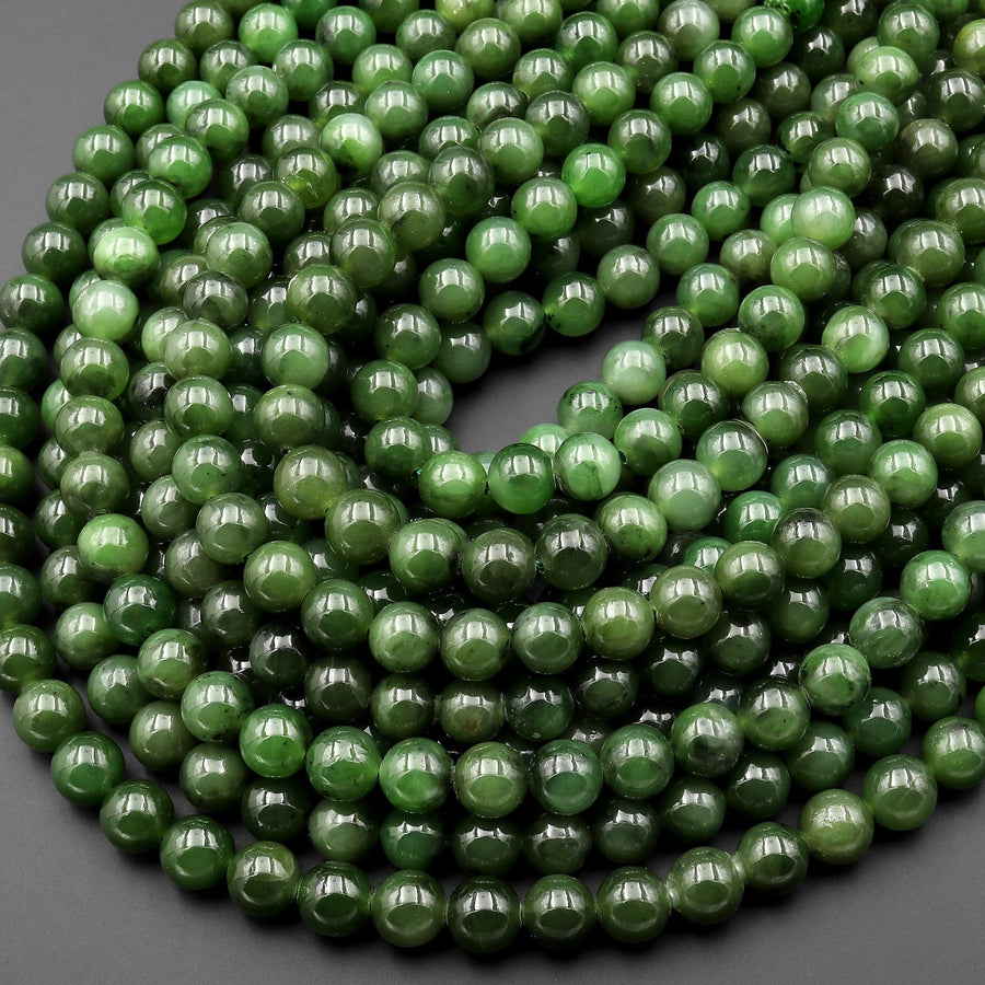 Real Genuine Natural Green Russian Siberian Jade Smooth 8mm 10mm Round Beads 15.5" Strand