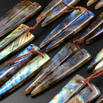 Flashy Natural Labradorite Earring Pair Long Triangle Dagger Drilled Matched Gemstone Beads