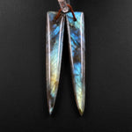 Flashy Natural Labradorite Earring Pair Long Triangle Dagger Drilled Matched Gemstone Beads