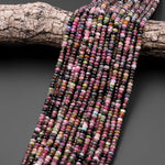 Faceted Natural Watermelon Pink Green Tourmaline Gemstone Rondelle Beads 4mm Gemstone 15.5" Strand