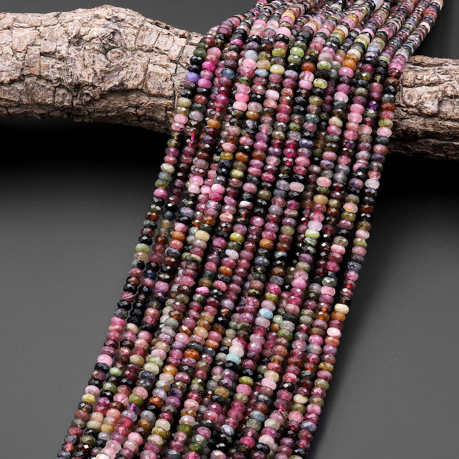 Faceted Natural Watermelon Pink Green Tourmaline Gemstone Rondelle Beads 4mm Gemstone 15.5" Strand