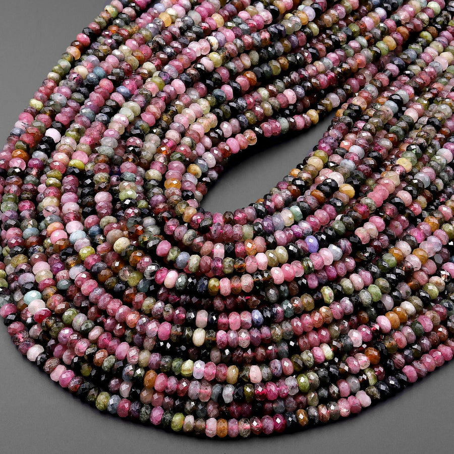 Faceted Natural Watermelon Pink Green Tourmaline Gemstone Rondelle Beads 4mm Gemstone 15.5" Strand