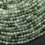 AAA Faceted Natural Green Tourmaline Rutile Quartz 3mm 4mm Round Beads 15.5" Strand