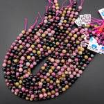 AAA Natural Multicolor Pink Green Cognac Tourmaline Round Beads 6mm 8mm 10mm Gemstone 15.5" Strand