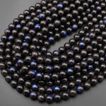 AAA Rare Natural Black Labradorite Smooth Round Beads 4mm 6mm 8mm 10mm Blue Flashes 15.5" Strand