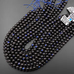 AAA Rare Natural Black Labradorite Smooth Round Beads 4mm 6mm 8mm 10mm Blue Flashes 15.5" Strand