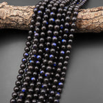 AAA Rare Natural Black Labradorite Smooth Round Beads 4mm 6mm 8mm 10mm Blue Flashes 15.5" Strand