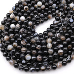 Natural Black Sardonyx Agate 4mm 6mm 8mm 10mm Round Beads Sulemani Hakik Antique Boho Mala 15.5" Strand