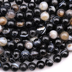 Natural Black Sardonyx Agate 4mm 6mm 8mm 10mm Round Beads Sulemani Hakik Antique Boho Mala 15.5" Strand