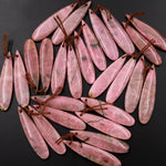 Natural Pink Rhodonite Earring Pair Teardrop Cabochon Drilled Matched Gemstone Bead Pair