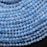 AAA Faceted Natural Blue Aquamarine 2mm 4mm Round Beads Extra Translucent Micro Laser Diamond Cut Gemstone 15.5" Strand