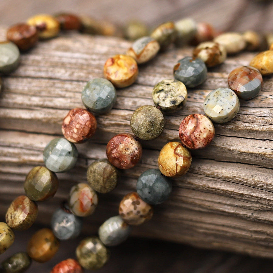 Faceted Natural Owyhee Picture Jasper Coin Beads 6mm 8mm 10mm 15.5" Strand